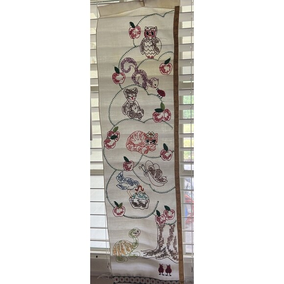 VTG 1970’s Cloth Kids Growth‎ Chart Handmade Ruler Side Animals Decor 37x10 READ - Picture 1 of 8